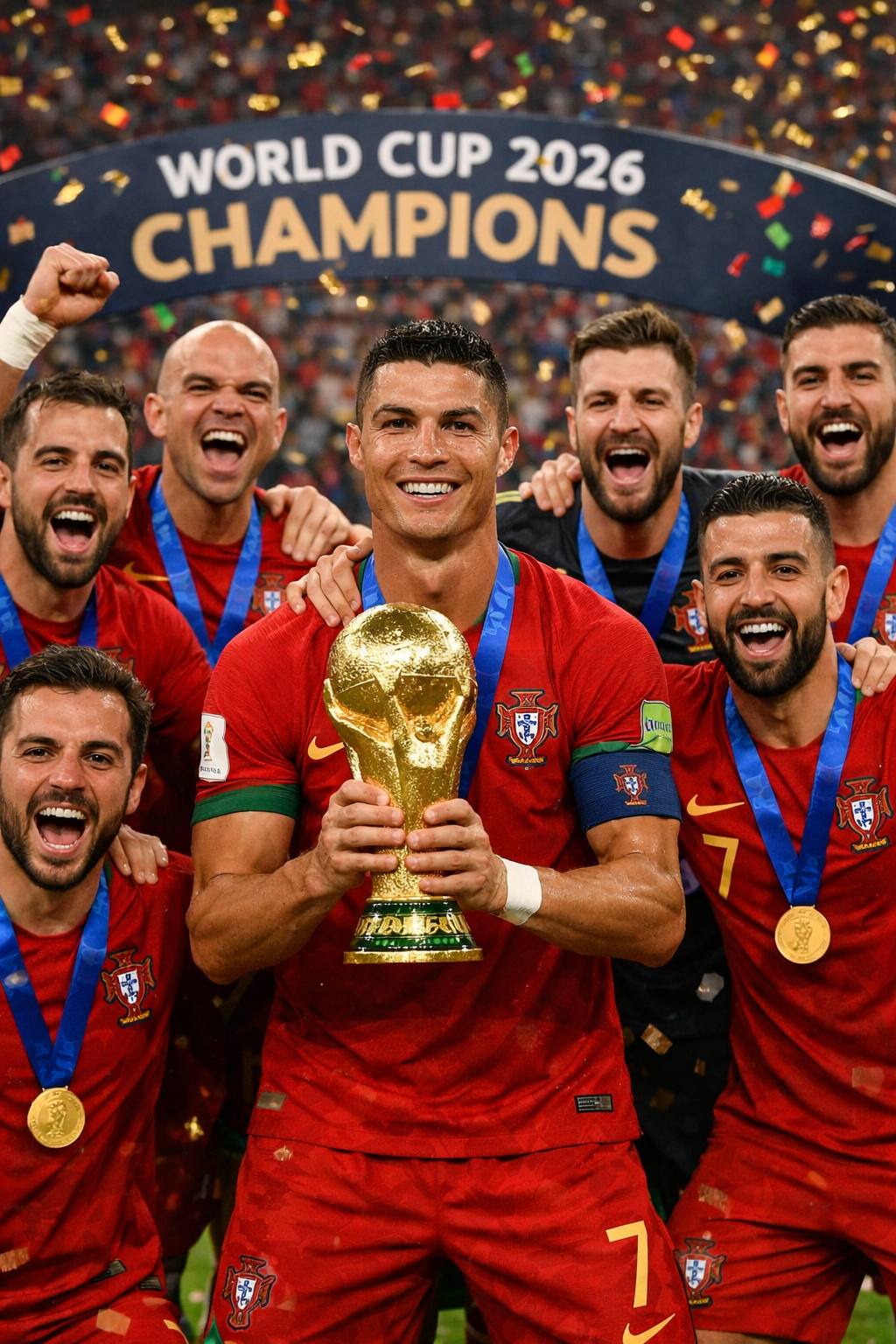 The team celebrates with the trophy